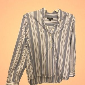 J.Crew Striped Cotton Poplin Half Button Up Pullover Tunic Top